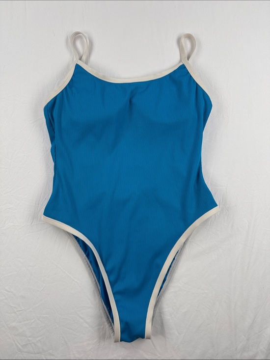 Shade & Shore Other - Shade & Shore Blue One-Piece Swimsuit with Cream Trim -Size Medium